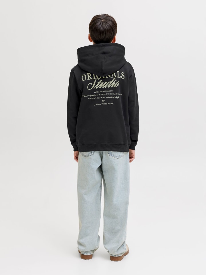 JACK & JONES Junior Худи JORNORREBRO TYPO BACK SWEAT HOOD JNR черного цвета — фото 4