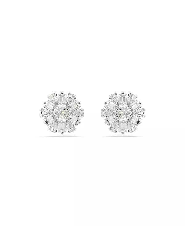 

Серьги-Гвоздики «Идиллия» с белым родиевым покрытием в виде снежинок Swarovski, silver