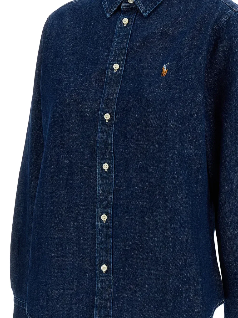 Рубашка с вышитым логотипом Пони POLO RALPH LAUREN, синий — фото 3