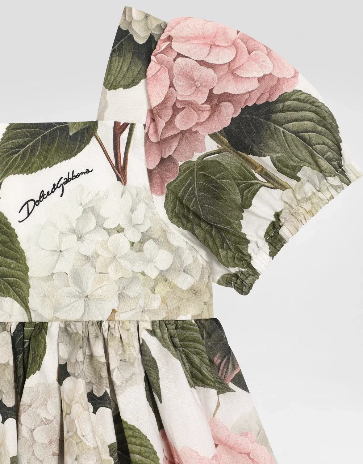Платье из поплина с принтом гортензий DOLCE & GABBANA, белый — фото 4