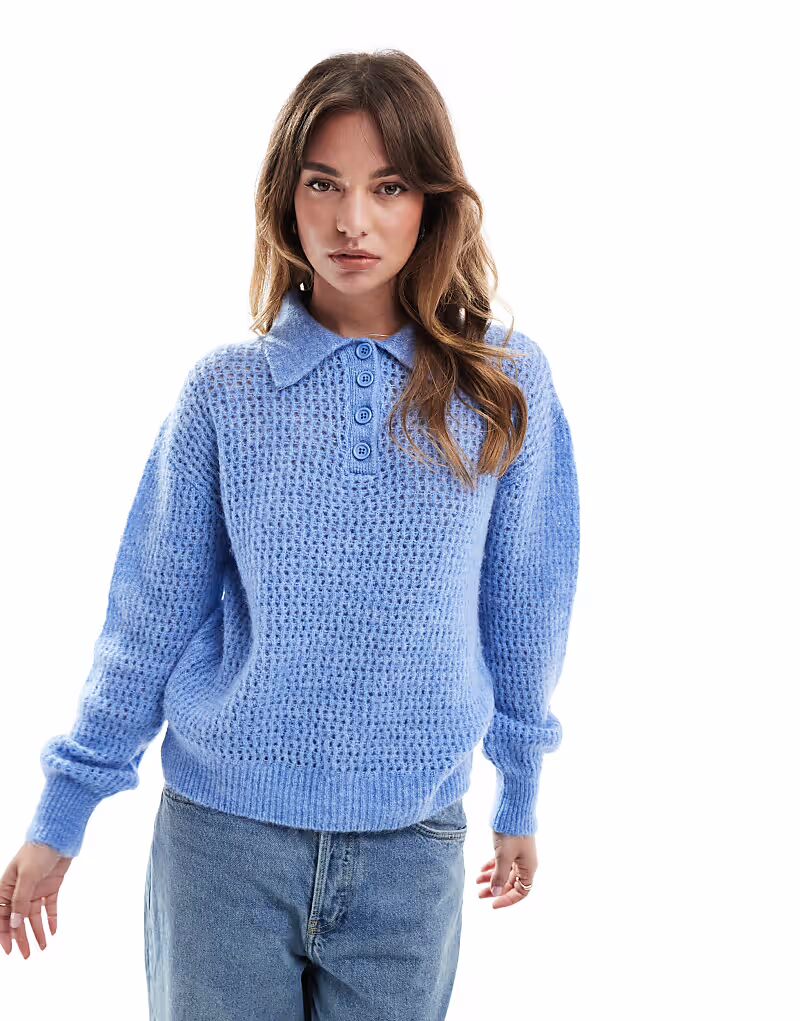 

Трикотажный топ-поло ASOS DESIGN нежно-голубого цвета
