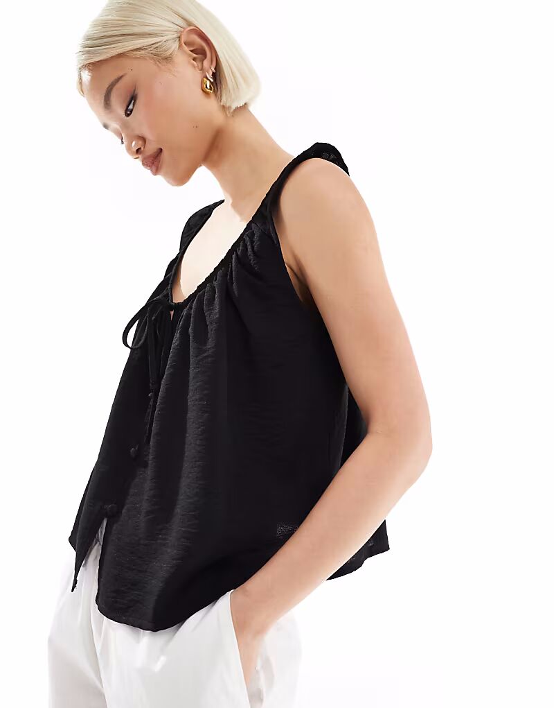

Топ с круглым вырезом и завязкой спереди, черный Asos Design