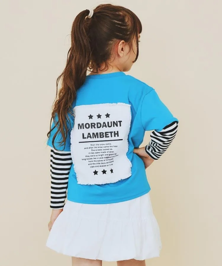 Длинная футболка с многослойной джинсовой аппликацией THE SHOP TK, Blue(092)
