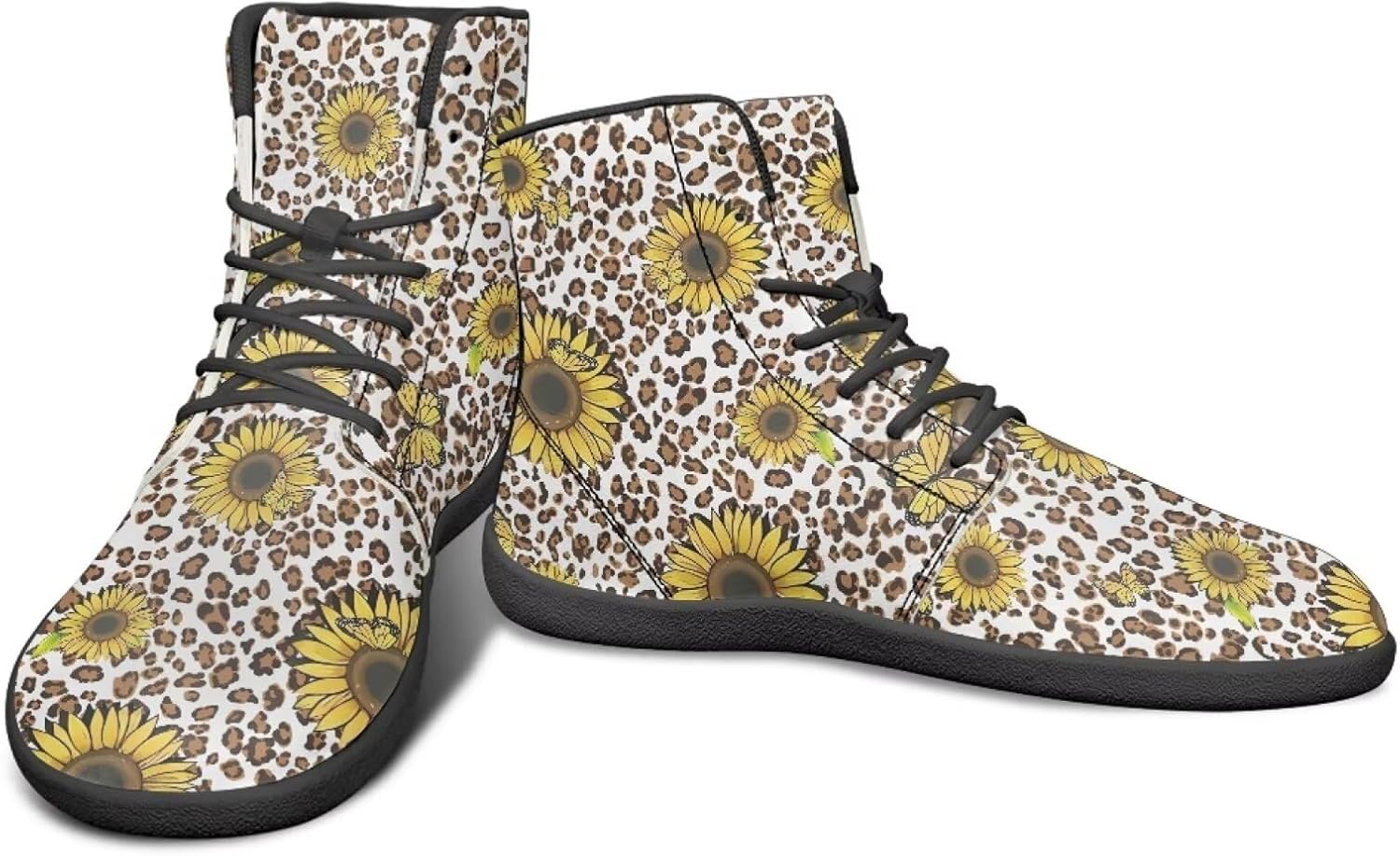 

Высокие кроссовки с цветочным узором и нулевым перепадом для мужчин и женщин, легкие минималистичные обувь для бега и походов Watdotory, Sunflower Leopard Butterfly Print