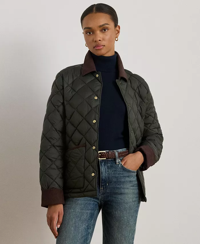 

Женская стеганая куртка с вельветовым воротником и ромбовидным узором Lauren Ralph Lauren, зеленый