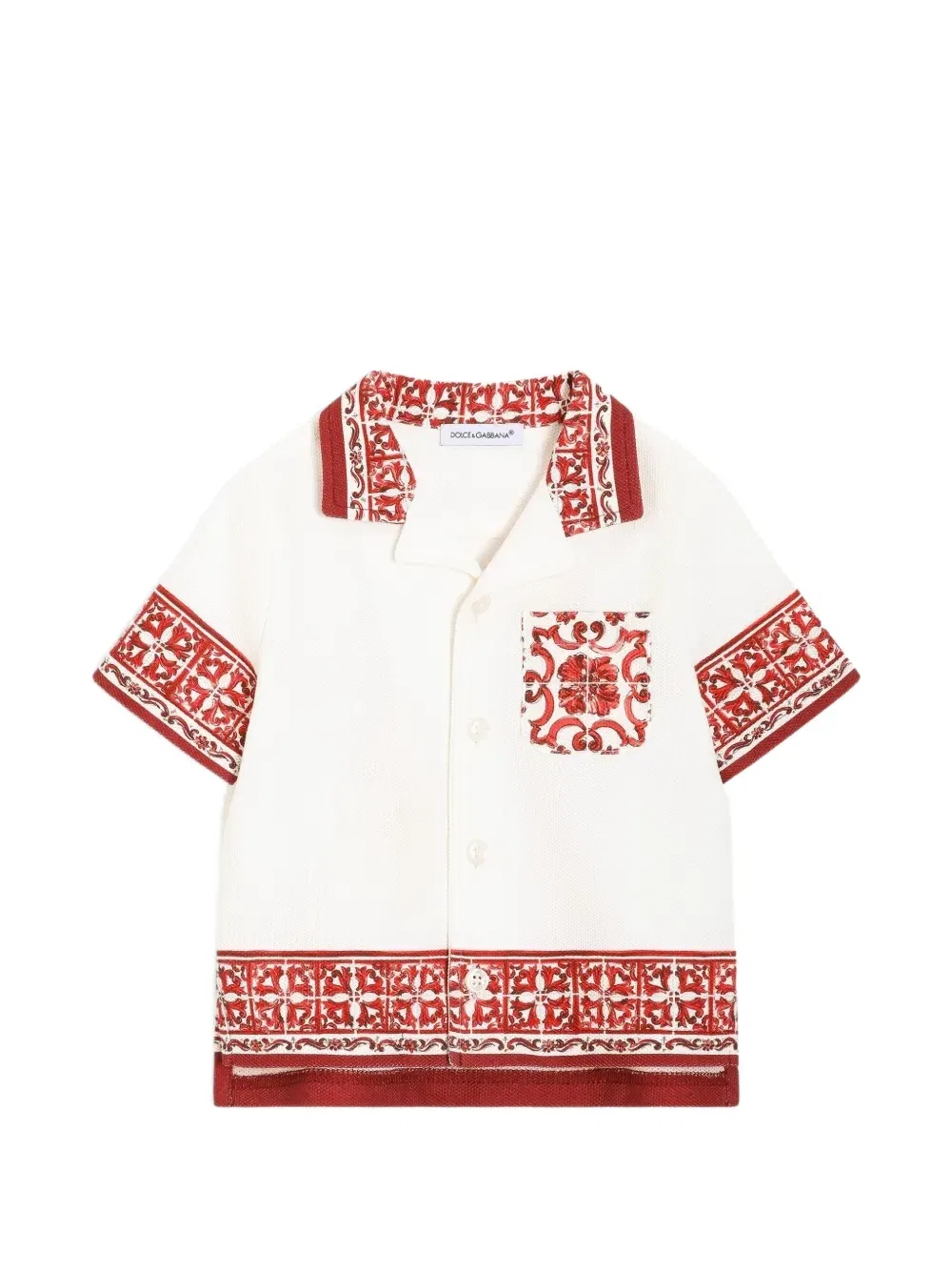 Рубашка из двойного пике с принтом "Майолика" Dolce & Gabbana Kids, бежевый