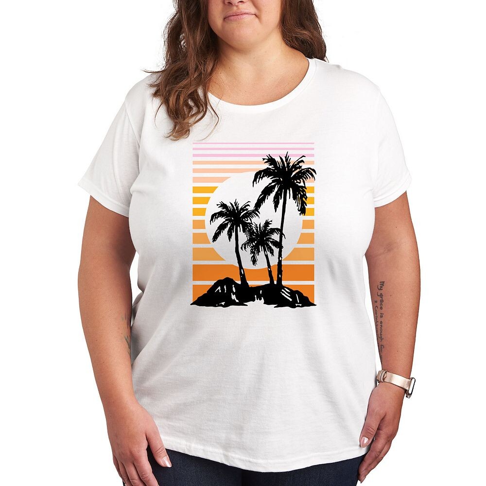 

Футболка Plus с рисунком Sunset Palm Trees, белый