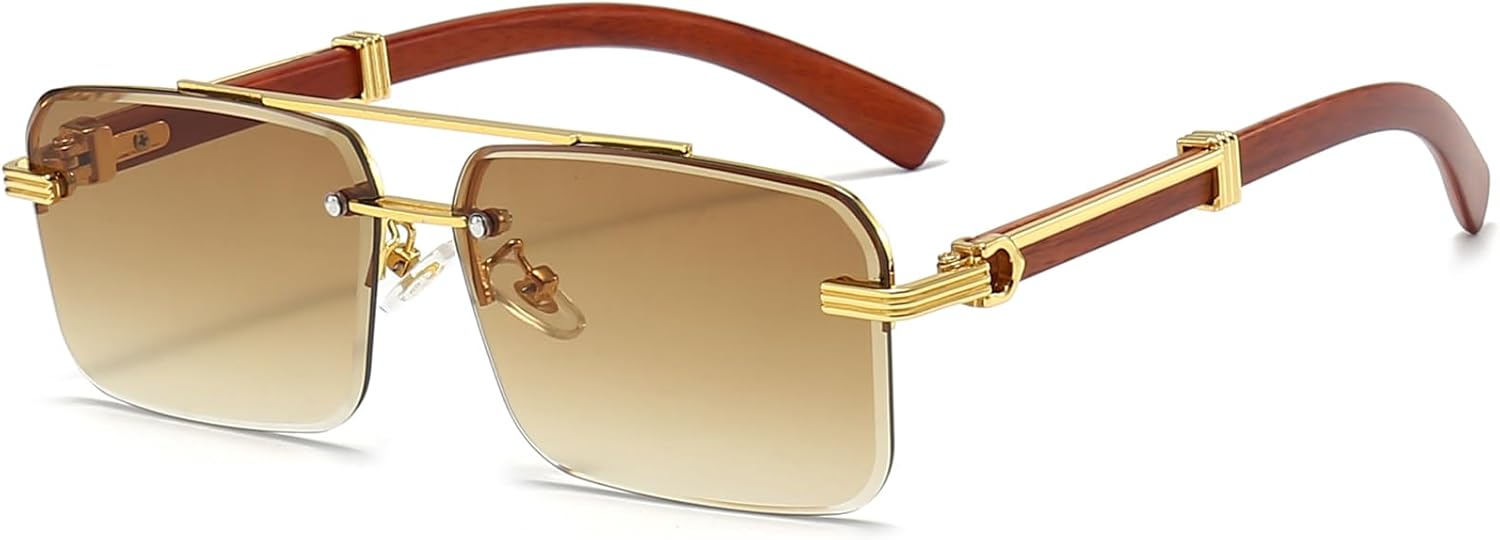 

Солнцезащитные очки PORADAY без оправы для мужчин и женщин, винтажные прямоугольные солнцезащитные очки, модные безрамочные квадратные тонированные очки, A1 Gradient Brown