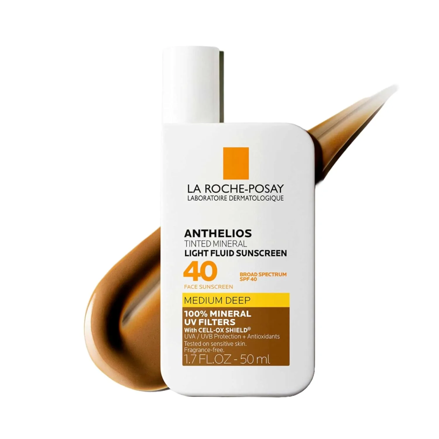 La roche-posay anthelios солнцезащитный крем spf 40, ультралегкая жидкость широкого спектра spf 40, для лица с диоксидом титана, легкий и быстро впитывающийся, без масла, матовый финиш, Medium/Deep