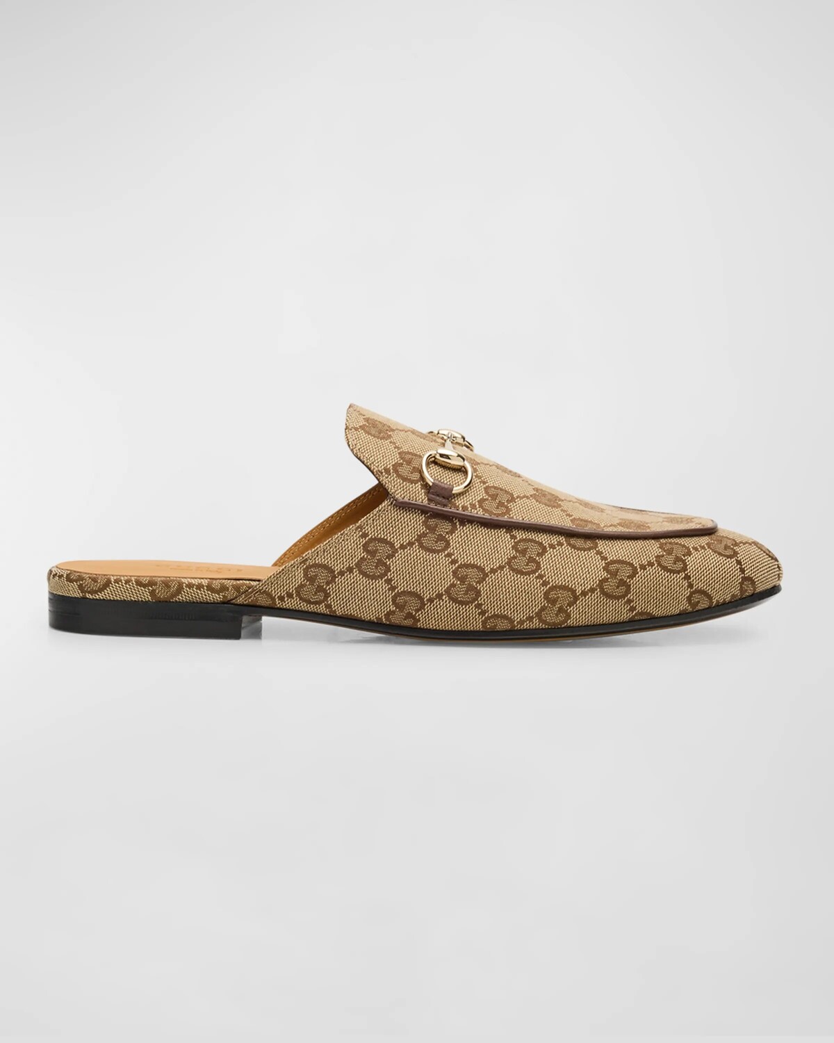 Мюли-лоферы из парусины Princetown с узором GG Gucci, цвет Beige Ebony