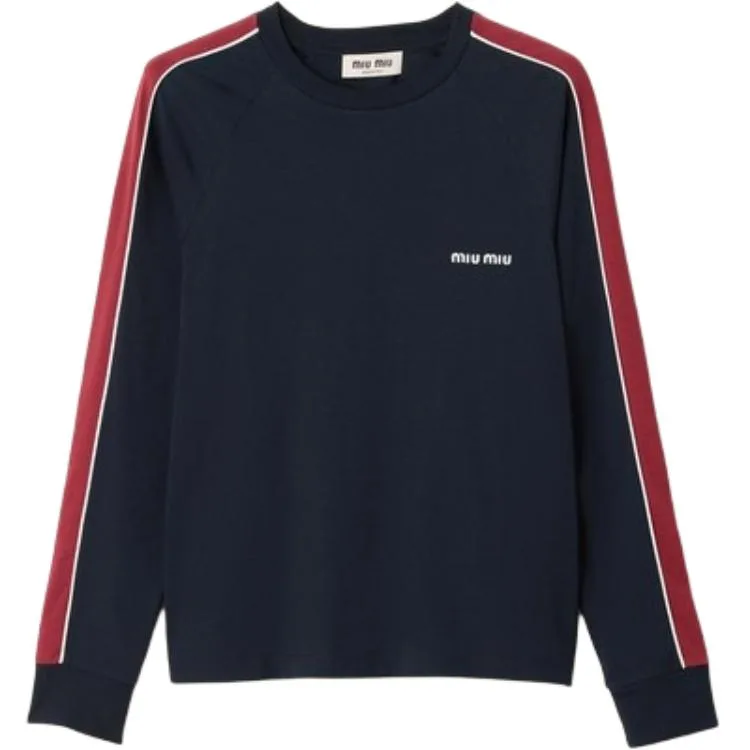 MIU MIU Футболка Women's Blue & Red Crew Neck Moderate Straight Fit