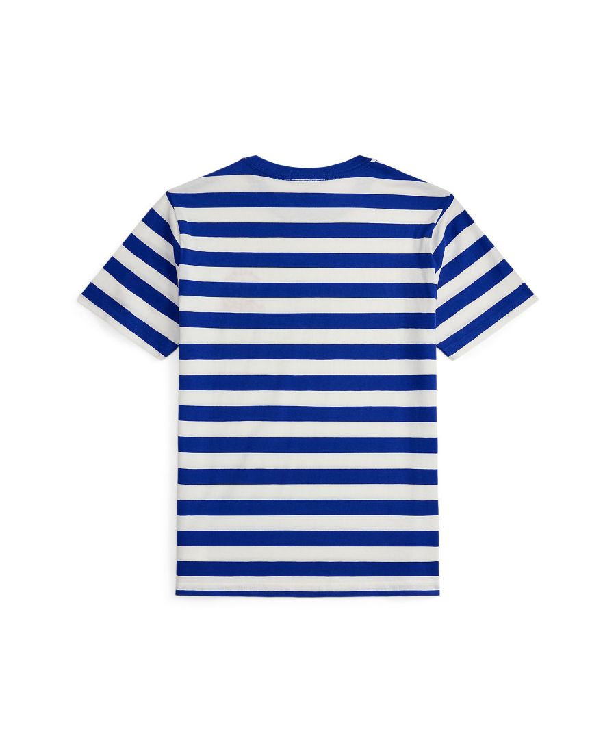 Детская хлопковая футболка в полоску с эмблемой Crest, размер 8-20 Polo Ralph Lauren, Sapphire Blue — фото 2