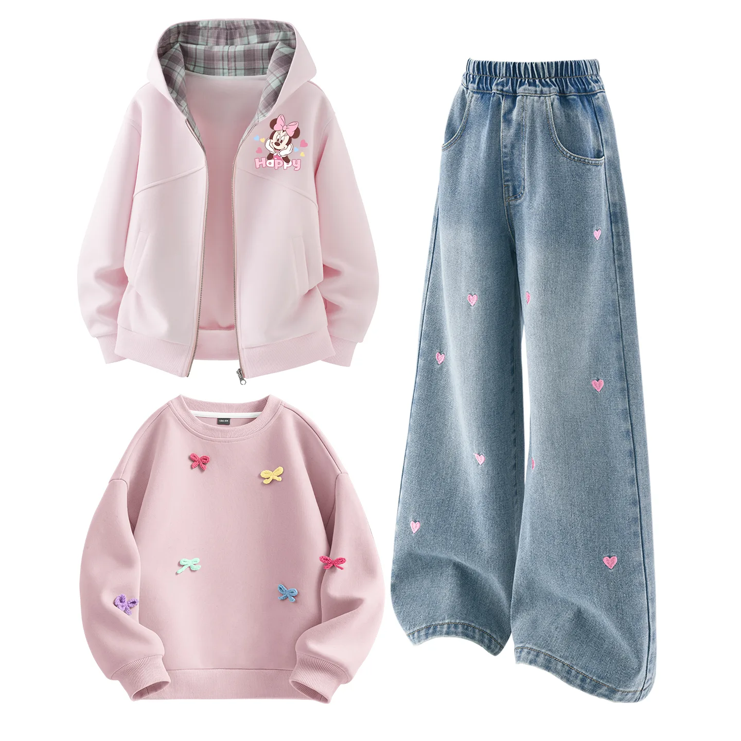 Детский спортивный комплект из 3 предметов Disney, DiCai Xin Xiao K Cherry Blossom Pink+Solid Color Sea Salt Blue+Solid Color Lotus Pink