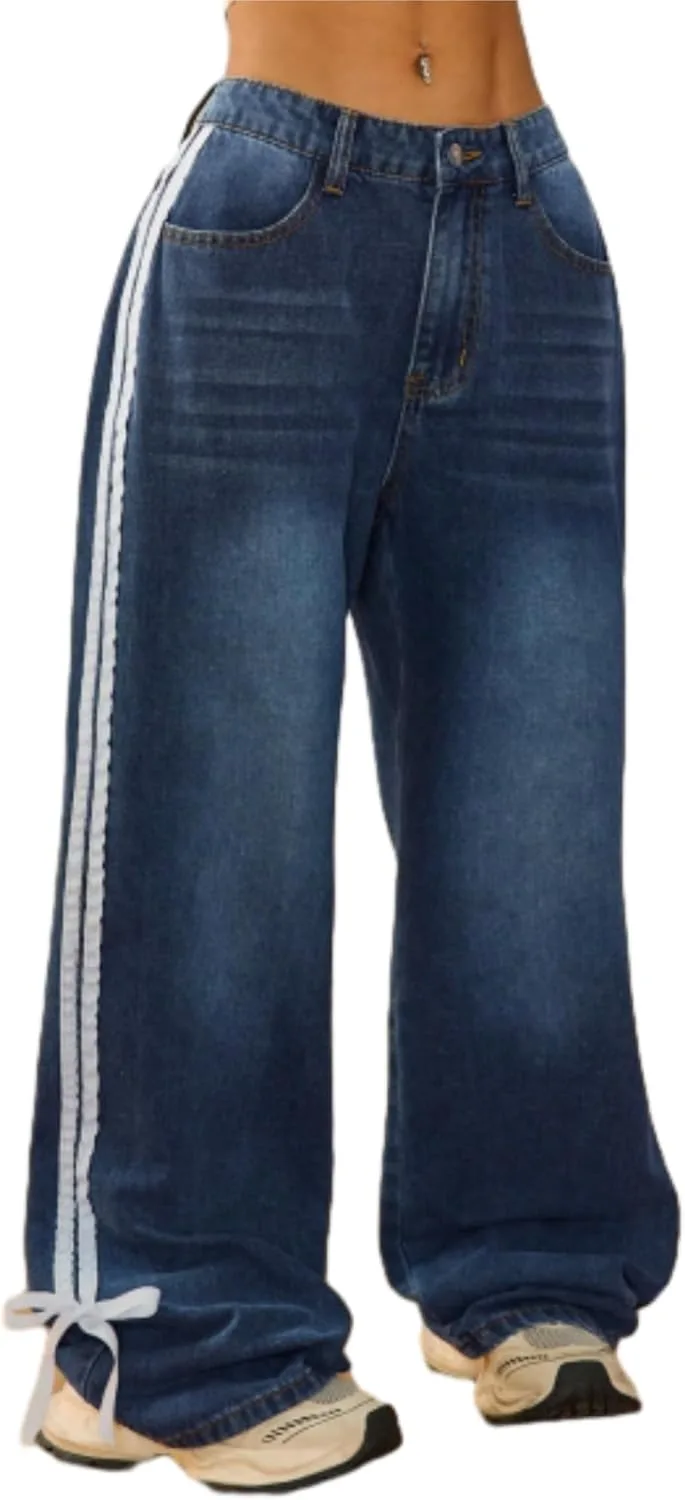 

Багги джинсы для женщин y2k, низкая посадка, широкие штанины WGXWGX