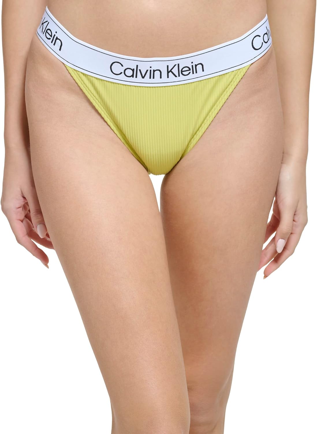 Женский комплект бикини Calvin Klein с заниженной талией и треугольными чашечками и логотипом, Pear Silky Rib — фото 4