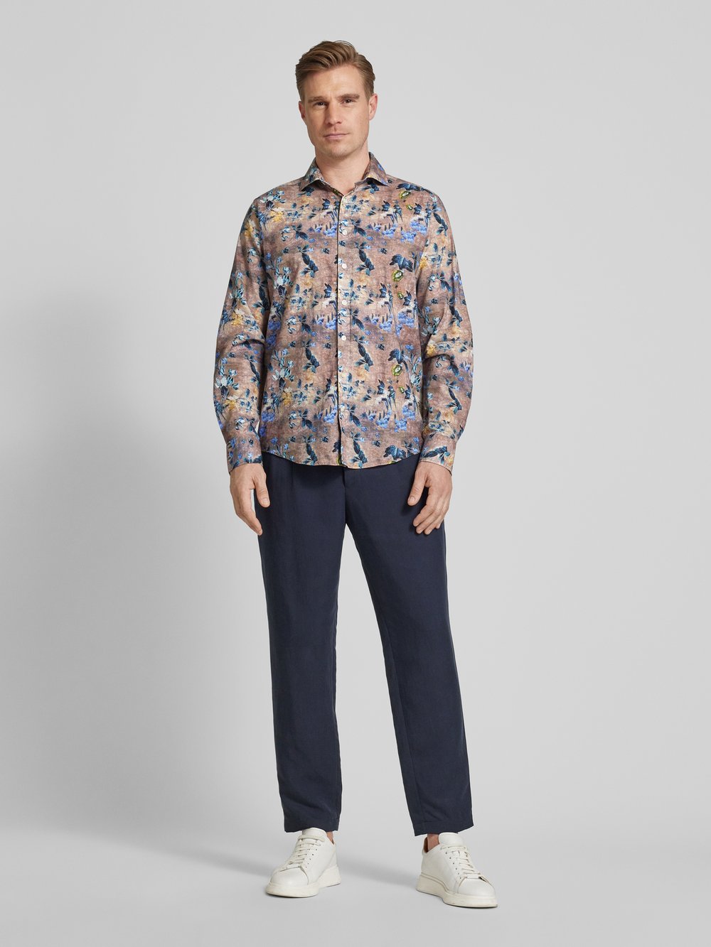 

Повседневная рубашка Modern Fit из льна с узором по всей поверхности, модель «GRAHAM» Bruun & Stengade, светло-коричневый