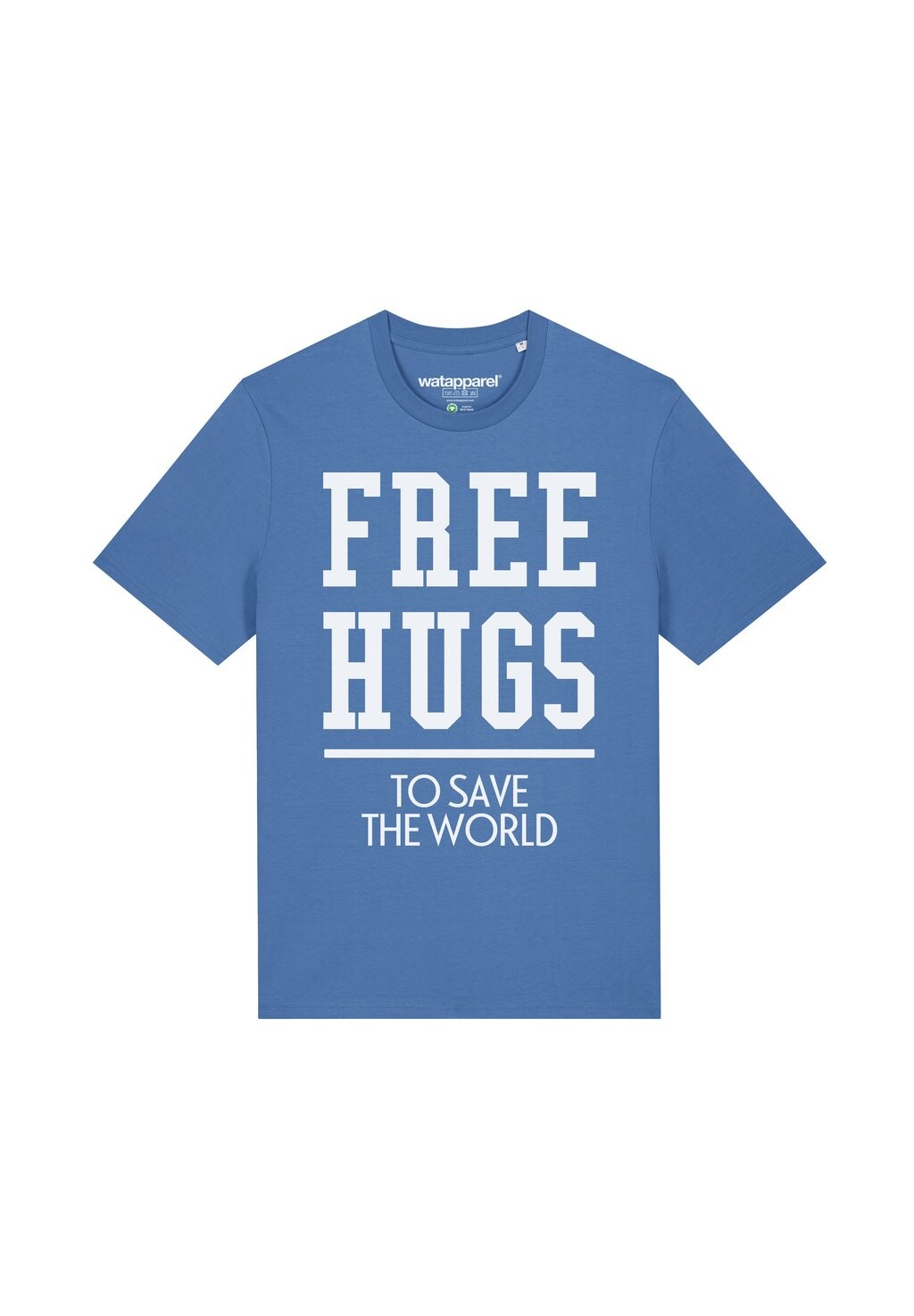

Футболка с принтом FREE HUGS TO SAVE THE WORLD watapparel, светло-голубой