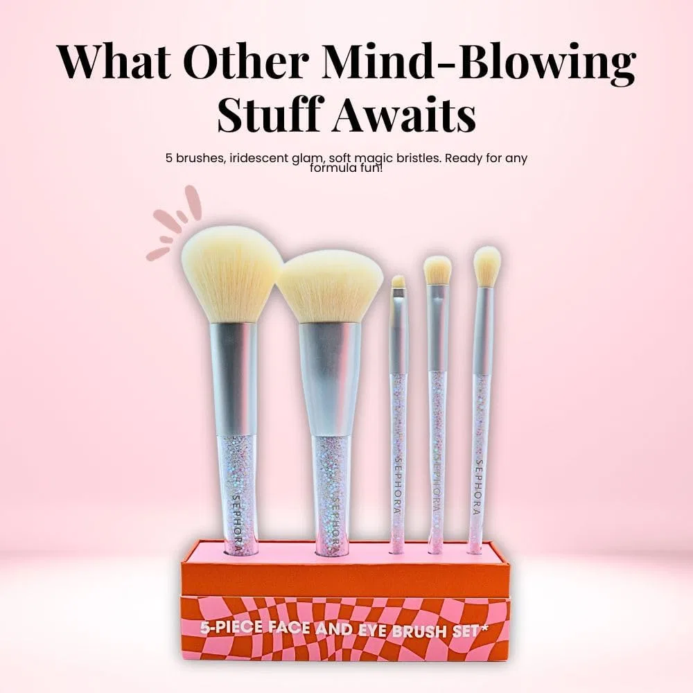 Набор кистей для макияжа 5 предметов Sephora Collection с блестящими ручками — фото 3