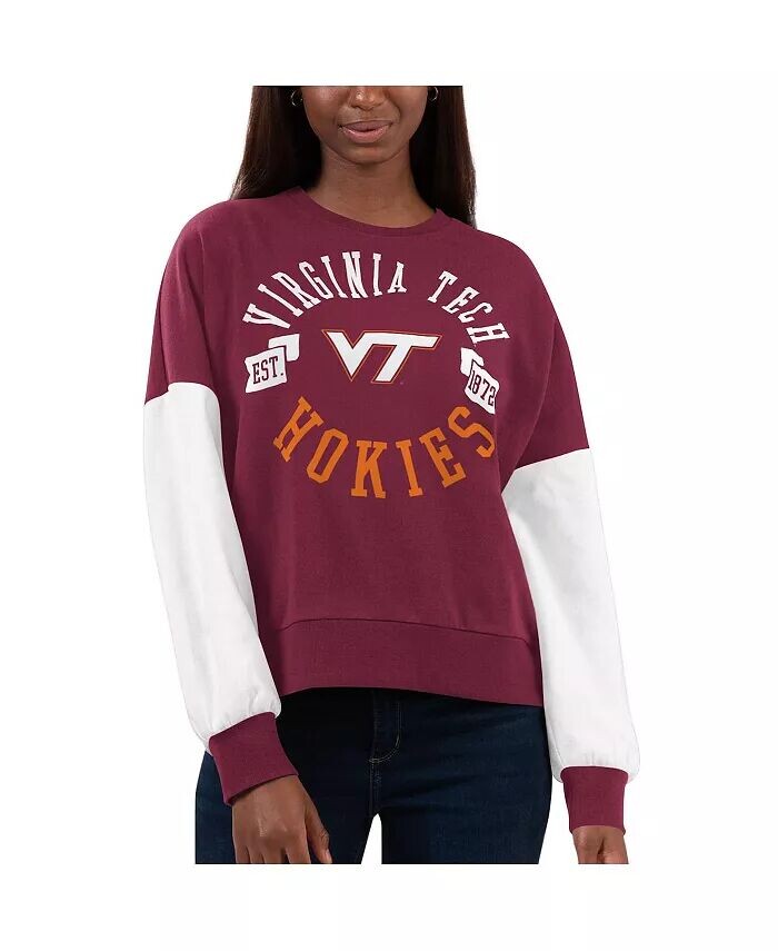 

Женский бордово-белый пуловер с длинными рукавами Virginia Tech Hokies Team Pride с цветными блоками G-Iii 4Her By Carl Banks