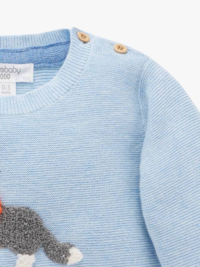Детский свитер из хлопка и шерсти с фермерским принтом Purebaby, Country Air Melange — фото 2