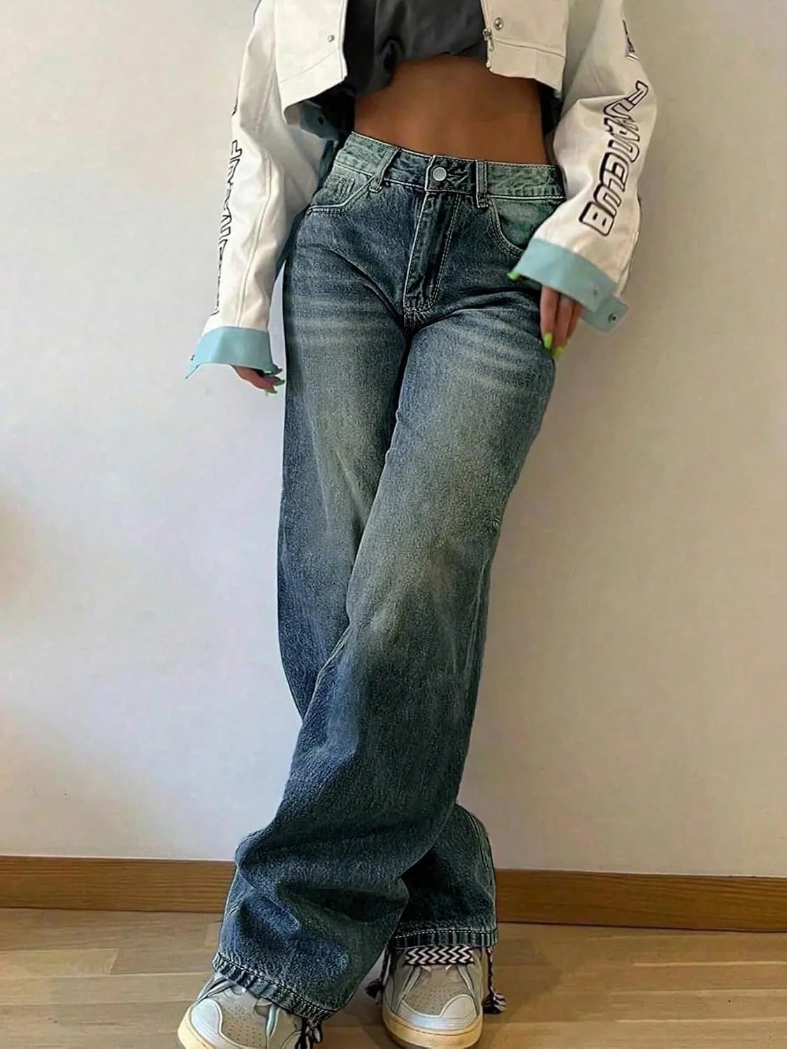 Женские классические джинсы Loose Stacked Straight-Leg Generic, синий — фото 2