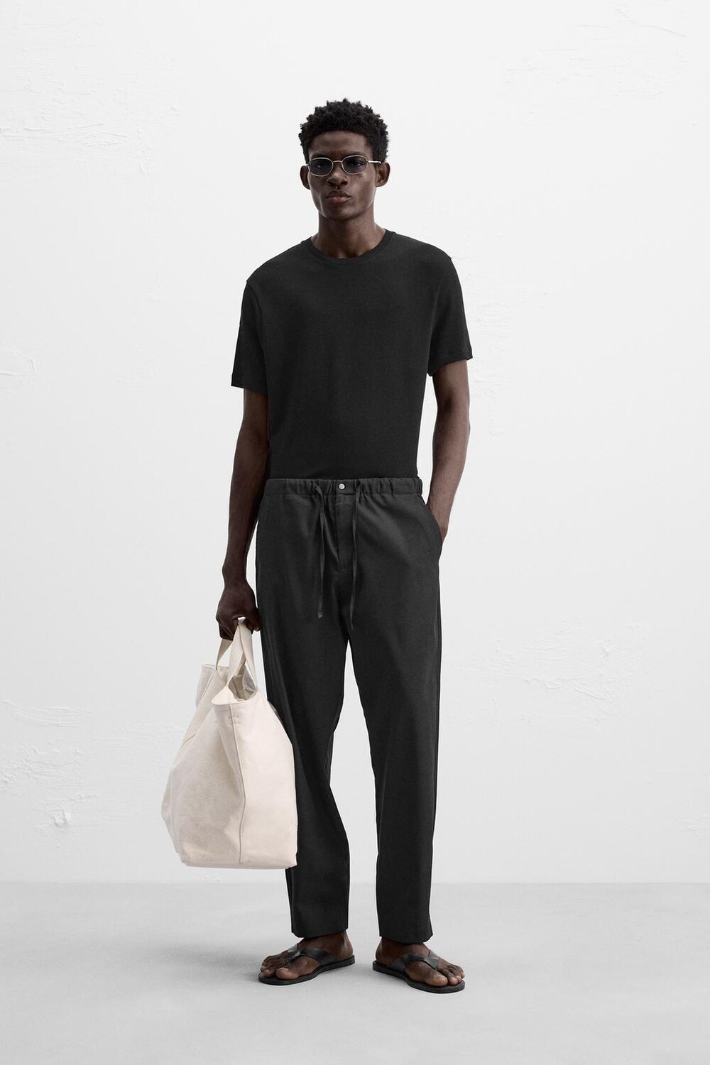 

Брюки из хлопка и льна ZARA, черный