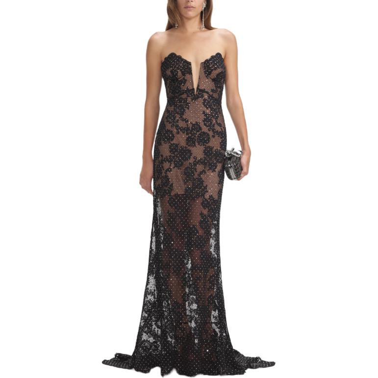 

Self Portrait платье макси с кружевом и стразами Self-portrait, черный