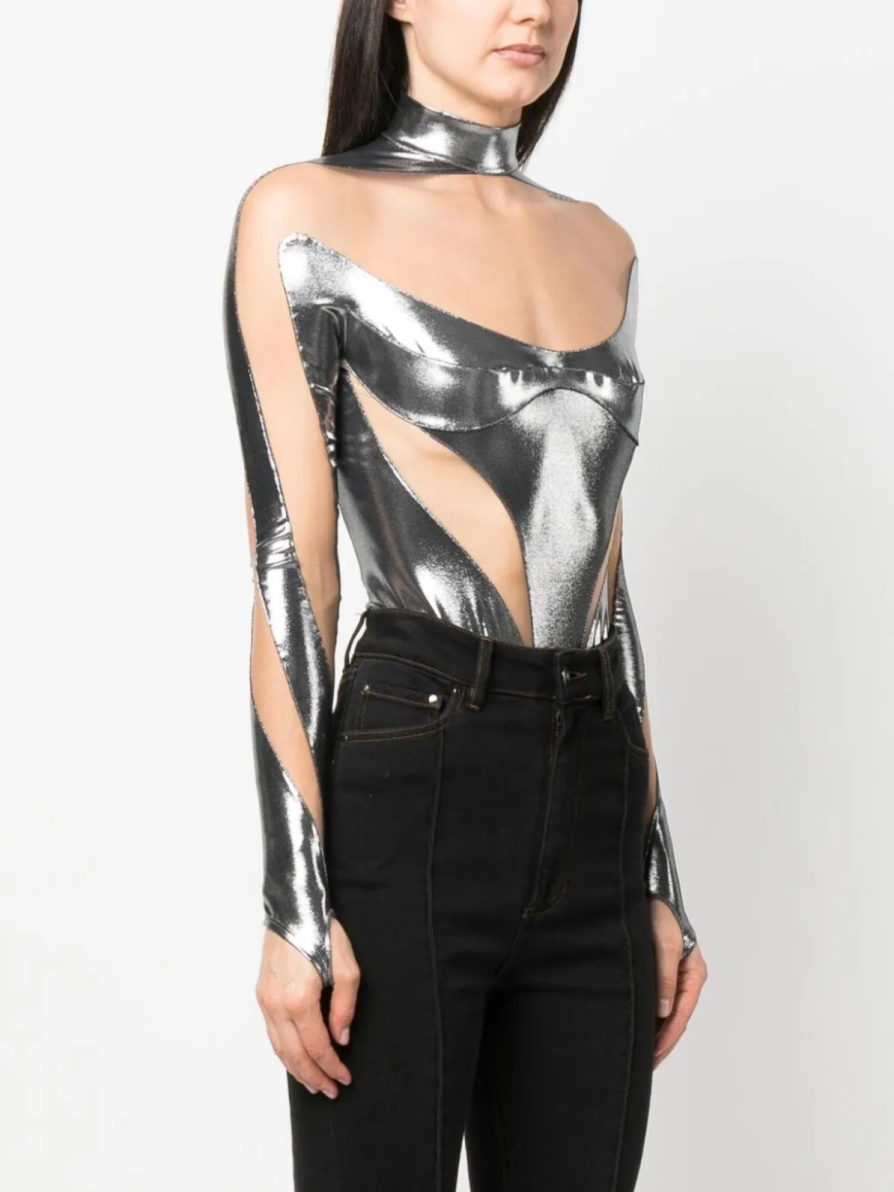 

Боди с прозрачной вставкой Mugler, черный