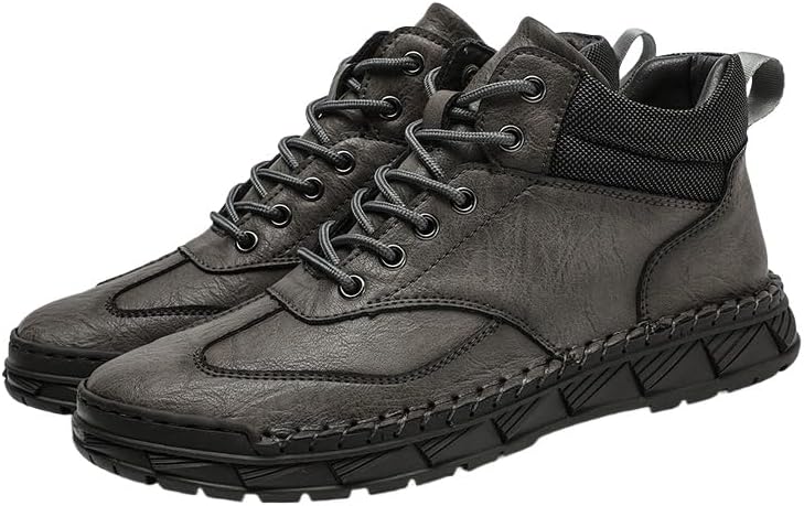 

Мужские высокие ботинки с бархатной подкладкой на осень/зиму - большой размер, кожаные ботинки на шнуровке, нескользящие, повседневные для походов Clolinde, серый