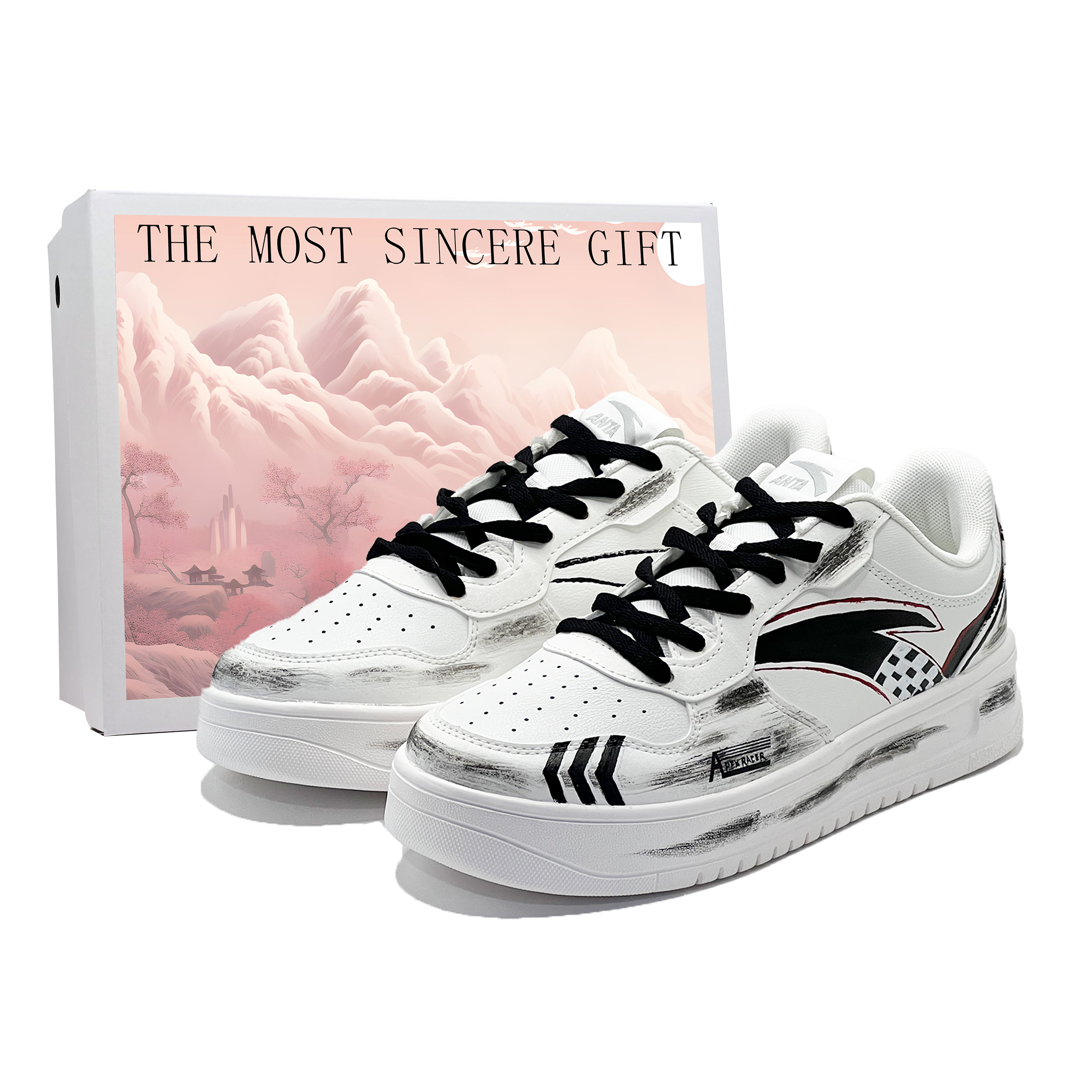 

ANTA Кроссовки для скейтбординга Life Collection с амортизацией, противоскользящие, низкие, мужские, черно-белые