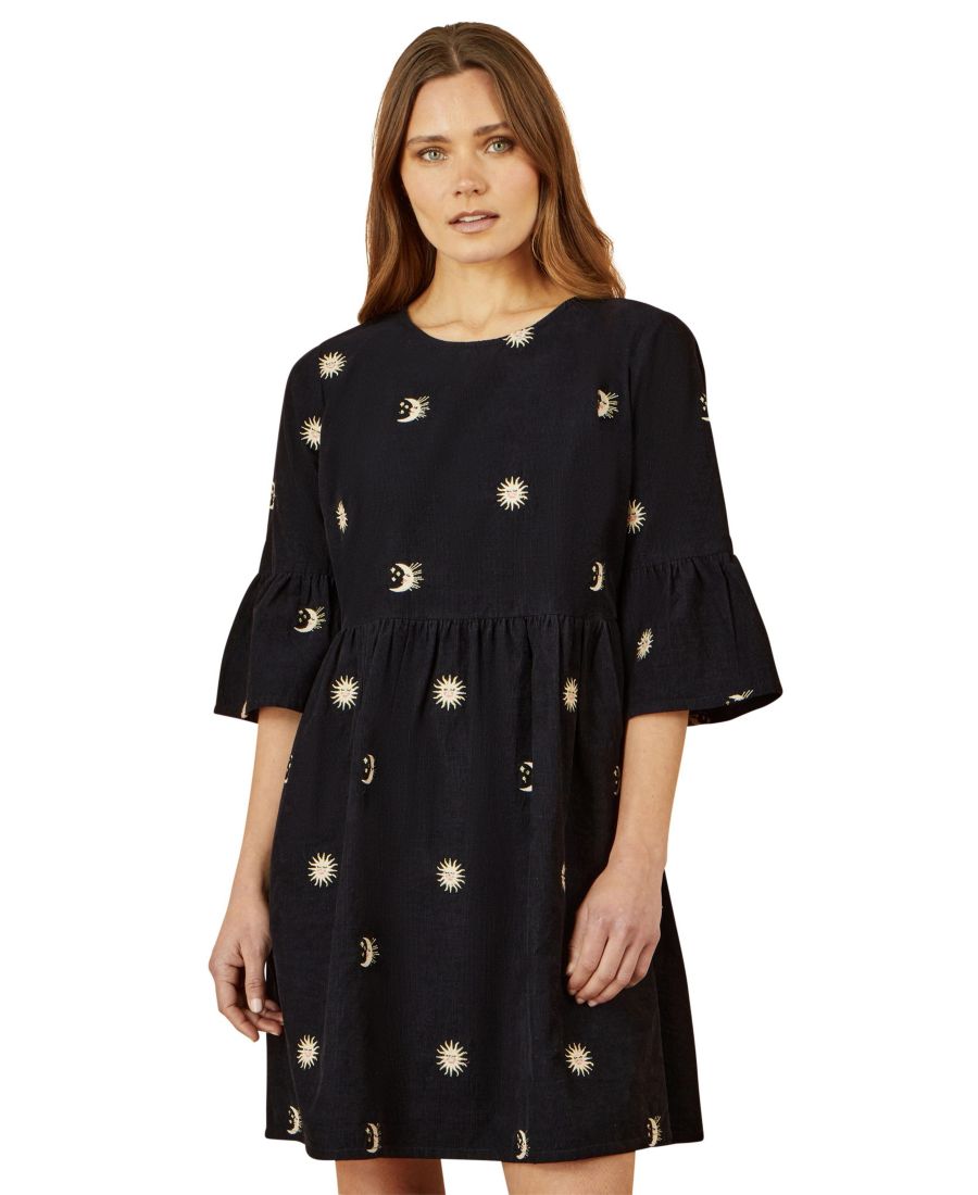 

Женское мини-платье из шнура с космической вышивкой Yumi, Black