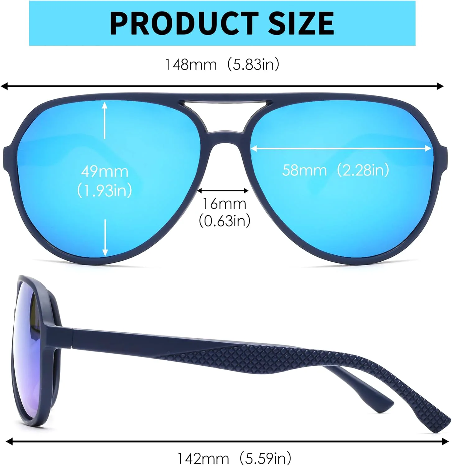 

Поляризованные солнцезащитные очки-авиаторы JIM HALO для мужчин и женщин, большие пластиковые очки для вождения, #2 Blue Frame / Polarized Mirror Blue Lens