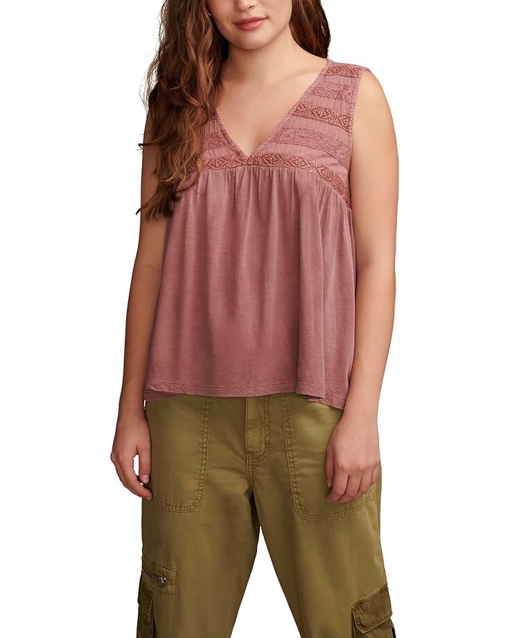 

Топ Lucky Brand Lace Trim Mix Tunic Tank, цвет Rose Brown