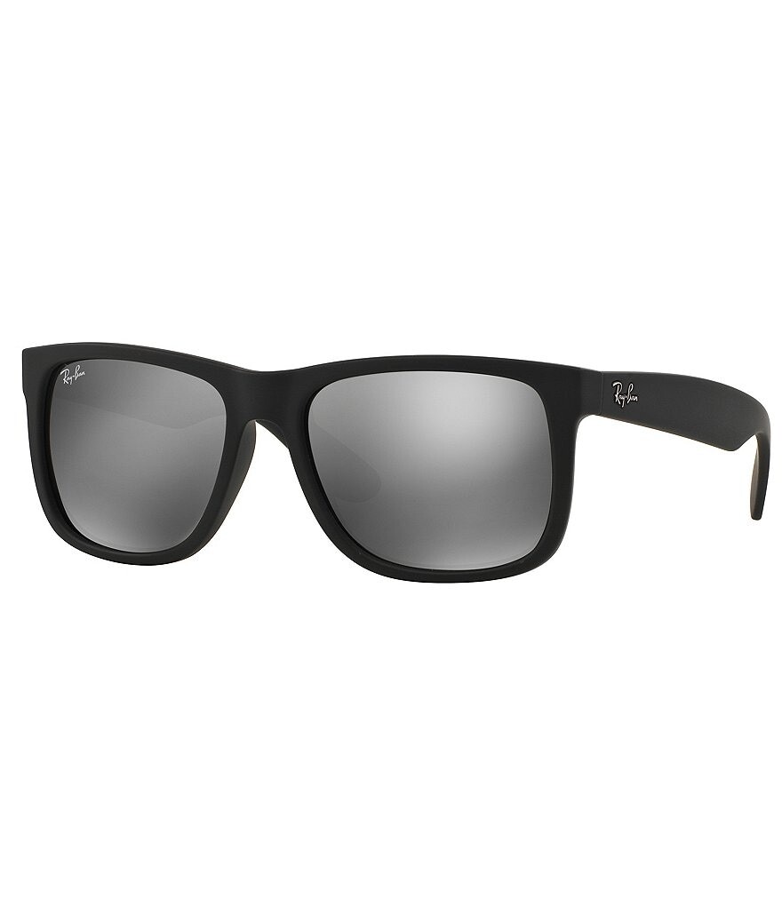 

Квадратные солнцезащитные очки с зеркалом и вспышкой Ray-Ban Rubber Justin UVA/UVB, черный