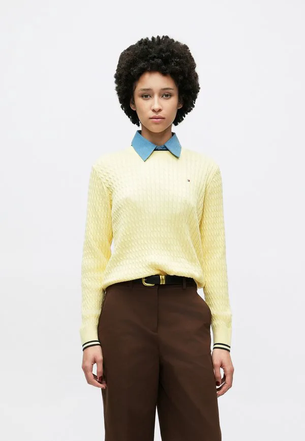 Свитер с круглым вырезом и косами Tommy Hilfiger, Zesty Yellow/Navy