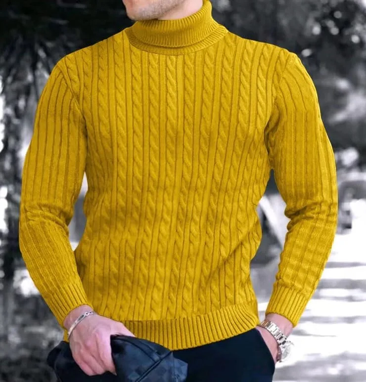 Мужской ребристый водолазка свитер Casual Twist Stretch Slim Crochet — фото 4