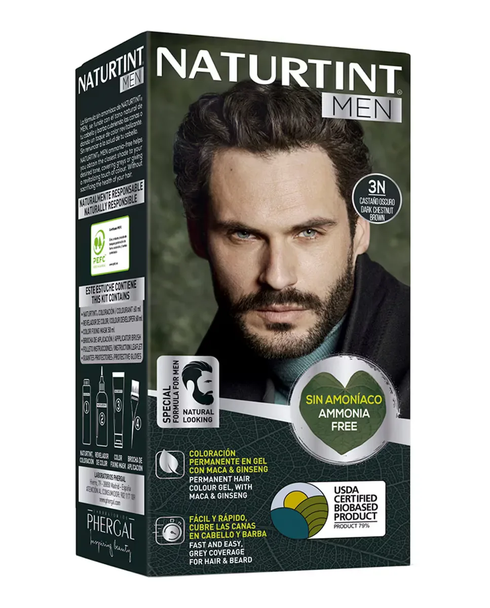 Постоянная краска для волос для мужчин и бороды без аммиака Men Naturtint, 3N - Castaño Oscuro