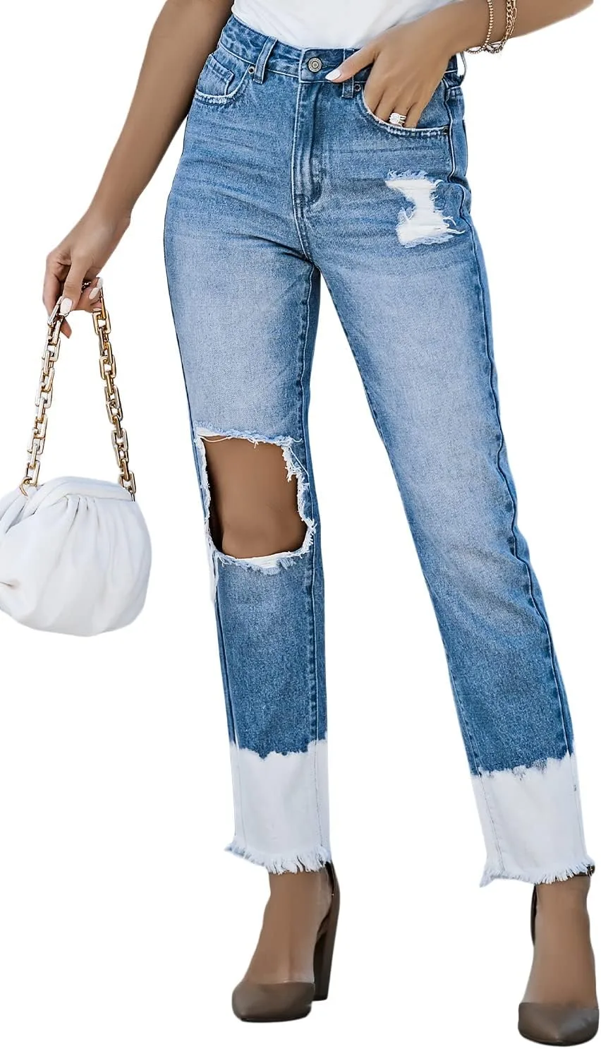 

Марксин Casual джинсы Sky Blue Washed Distressed High Waist Skinny для женщин MARZXIN