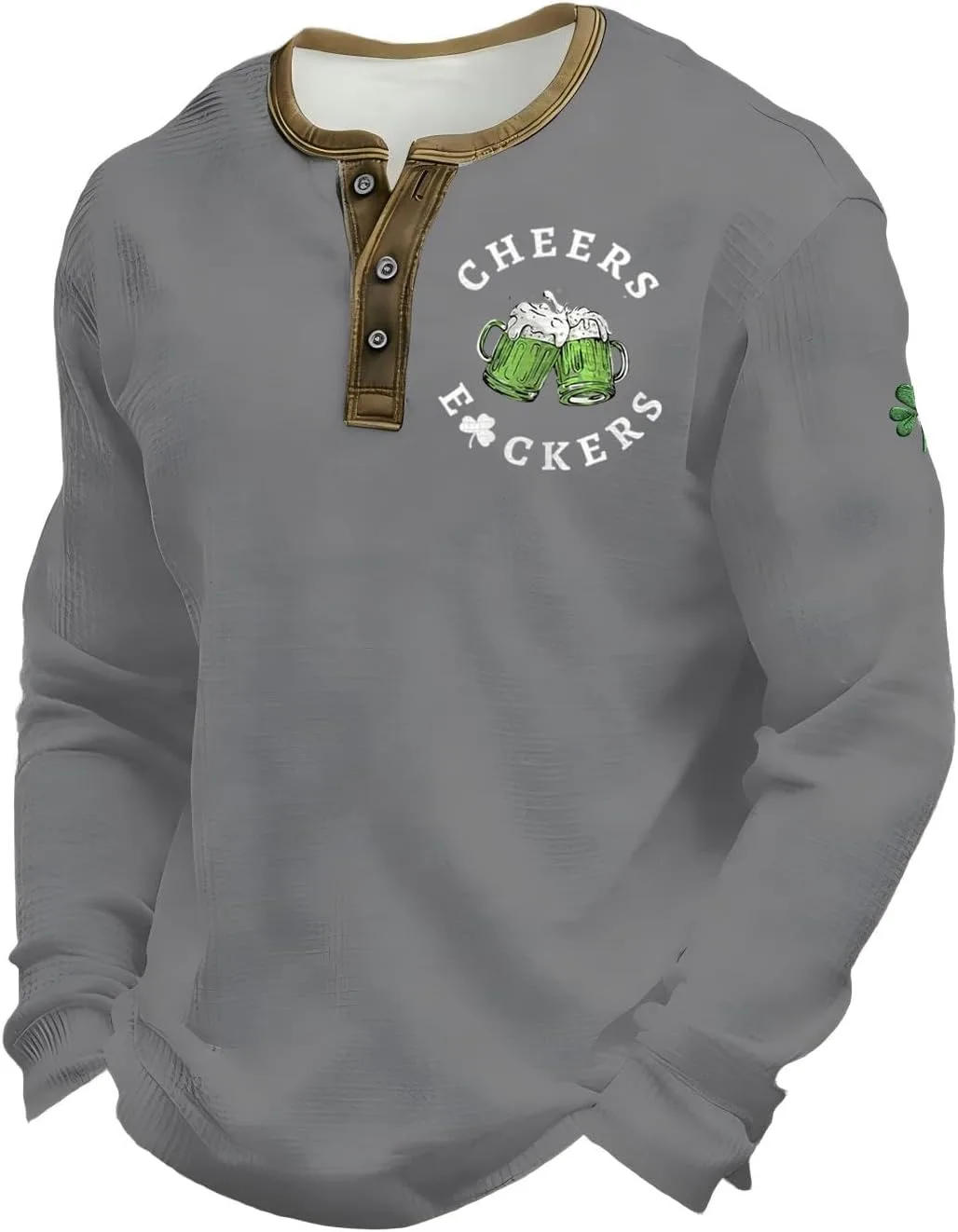 

Мужская футболка Henley с принтом клевера Saint Patrick's Day HUEAHDOU