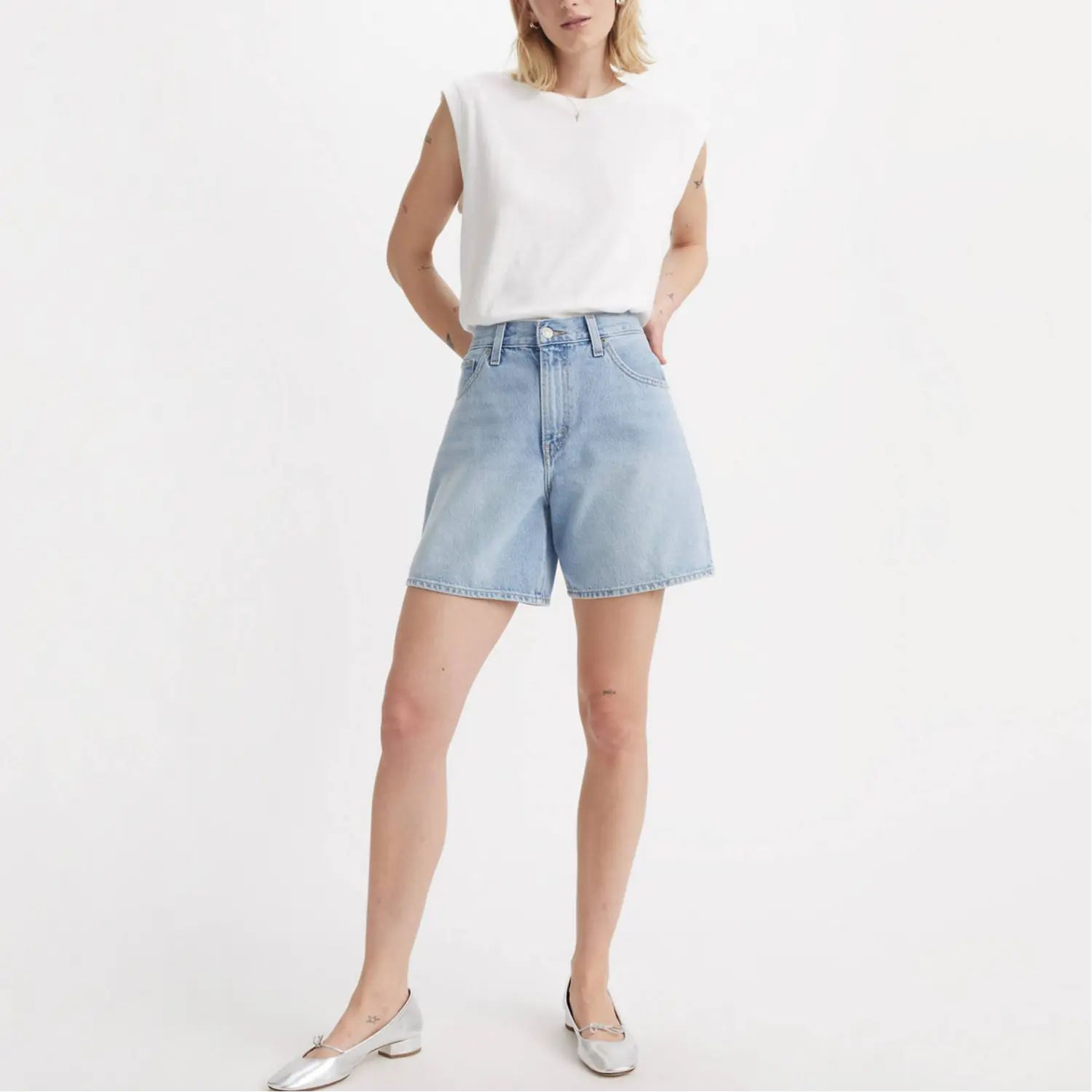Левис Высокие Джинсовые Шорты Levis, Светло-голубой — фото 4