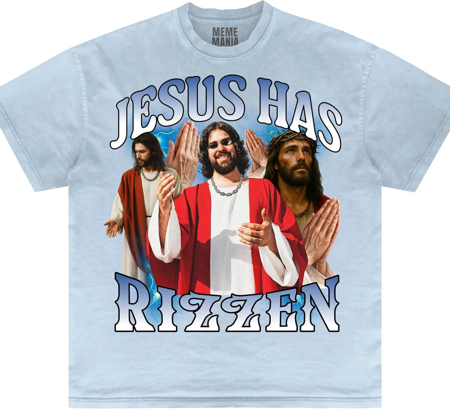 Футболка Jesus Has Rizzen, смешная христианская мемная футболка, данк-мемы, винтажный бутлег в стиле 90-х GENERIC, светло-голубой
