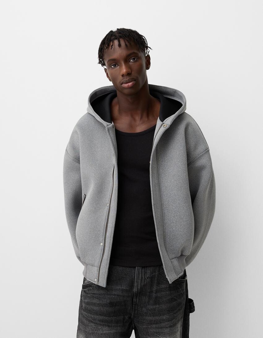 

Техническая куртка с капюшоном Bershka, серый
