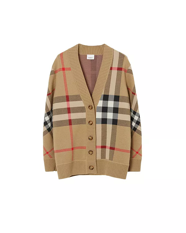 Кардиган Burberry из шерстяной смеси в клетку, бежевый — фото 4