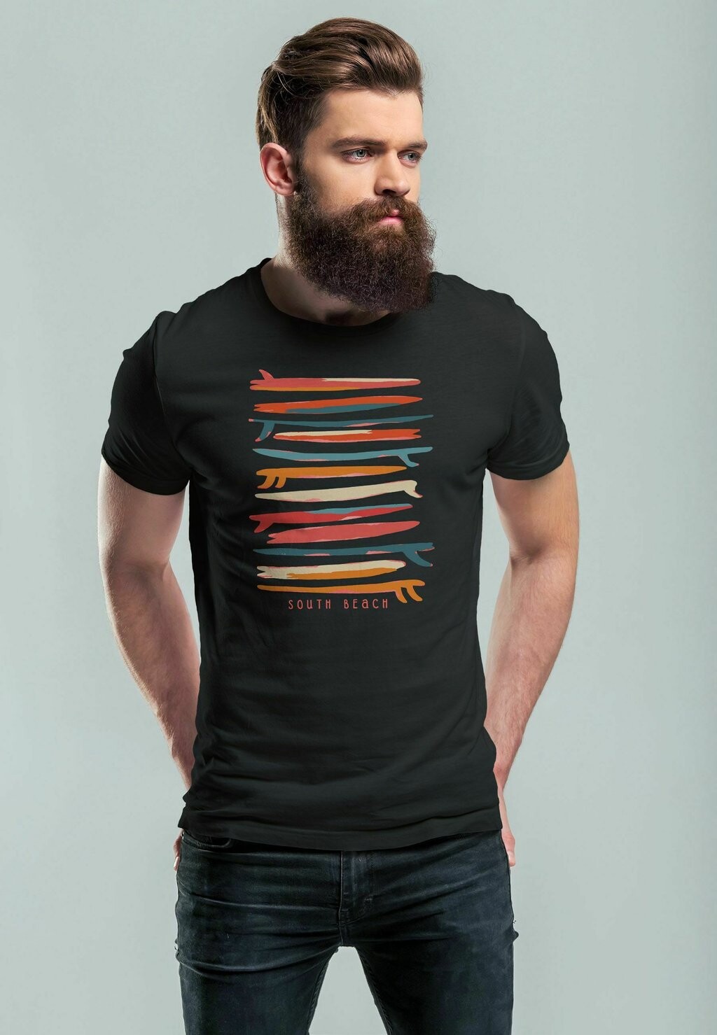 

Футболка с принтом SURFBOARDS SOUTH BEACH CALIFORNIA USA SOMMER SURF Neverless, цвет schwarz rot