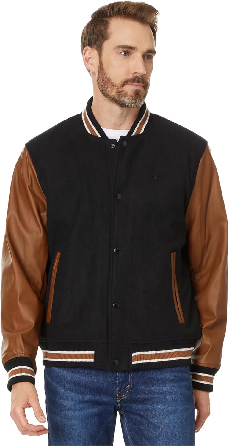

Мужская университетская куртка Levi's Letterman смешанной расцветки, Black Body/Khaki Sleeves