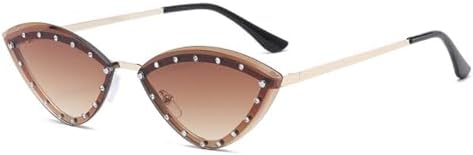 

Винтажные женские солнцезащитные очки «кошачий глаз» с бриллиантами, без оправы, линзы Ocean, треугольные солнцезащитные очки со стразами, защита от ультрафиолета UV400 MTZJH, Gold Brown