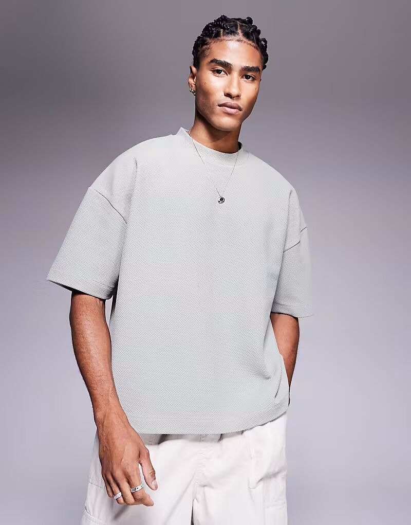 

Футболка свободного кроя с вафельным узором ASOS DESIGN светло-зеленого цвета