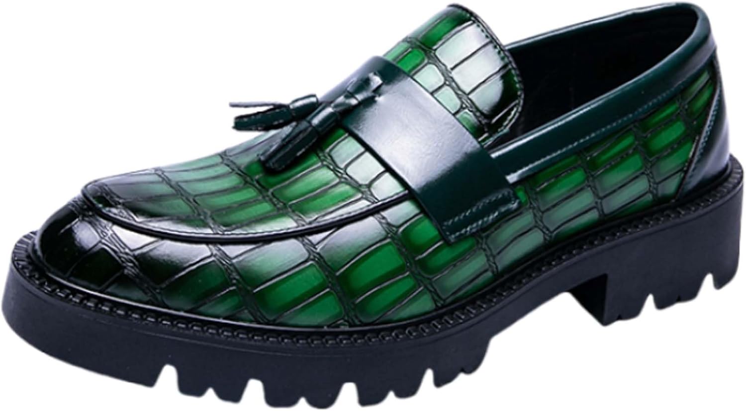 

Мужские лоферы на платформе, модные с круглым носком и кисточками, формальная обувь, противоскользящие, дышащие, для бизнеса, офиса, повседневные кожаные туфли Generic, зеленый