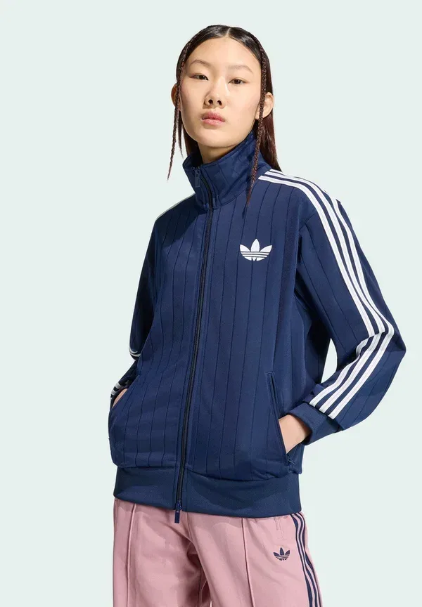 Толстовка с молнией Adidas Originals Pinstripe Firebird Loose Tracktop Zip Up Sweatshirt, цвет ночной индиго/белый/серый