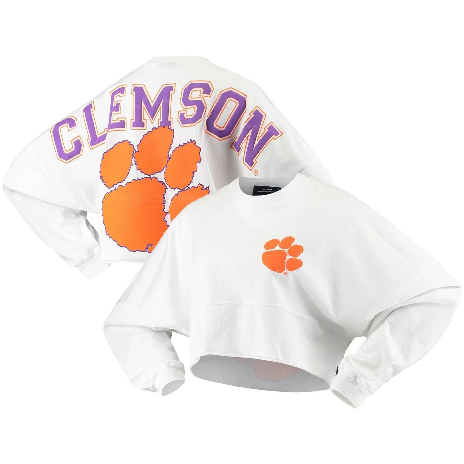 

Женская белая укороченная футболка из джерси с длинным рукавом Clemson Tigers с необработанным подолом, Белый, Женская белая укороченная футболка из джерси с длинным рукавом Clemson Tigers с необработанным подолом